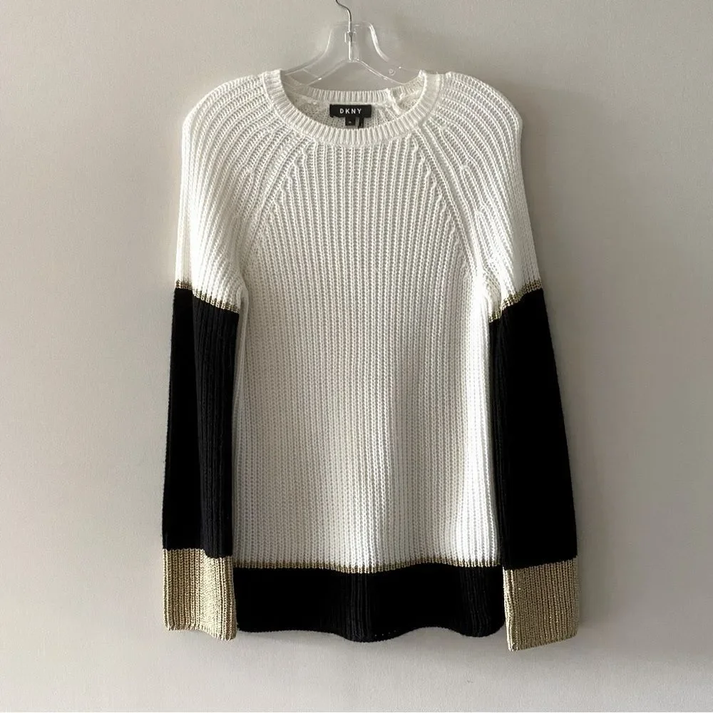 DKNY | White Black Gold Long Sleeve Sweater Top